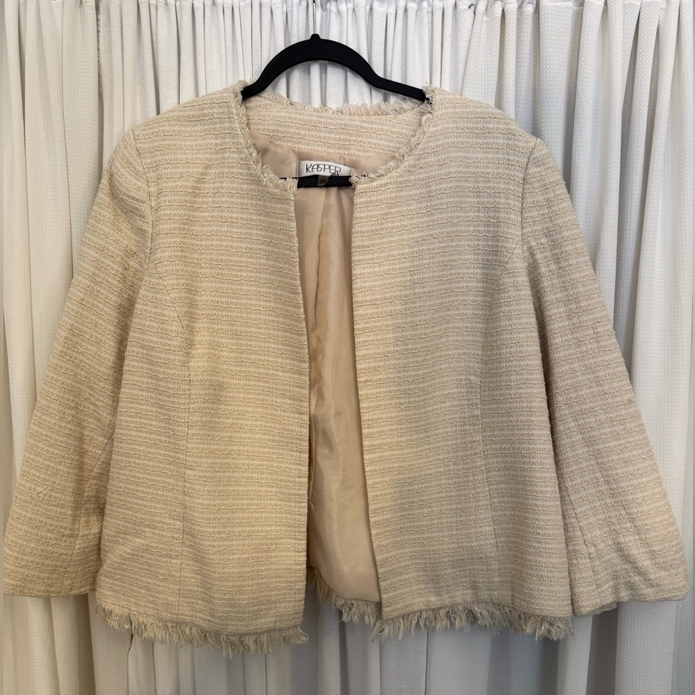 Kasper Beige Textured Jacket with Gold Metallic Threads